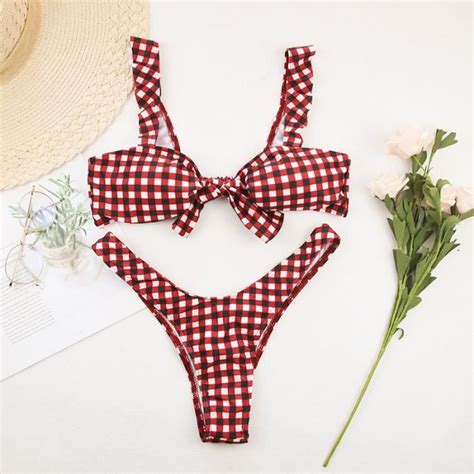 Maillot De Bain Omkagi Maillot De Bain Bikini Pour Femme Plaid Push Up Bikini Ensembles