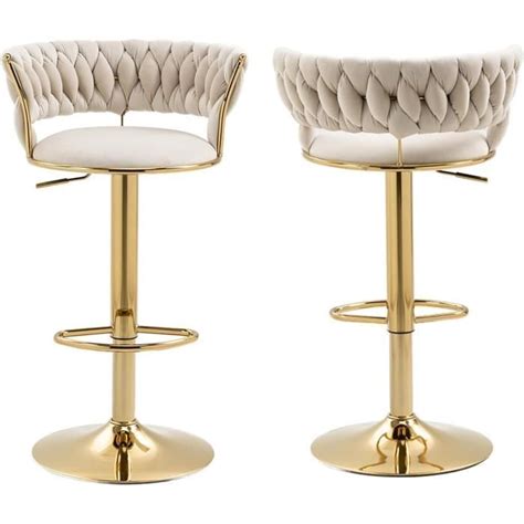 Lot De 2 Tabourets De Bar Pivotants Réglables Avec Repose Pieds Pour