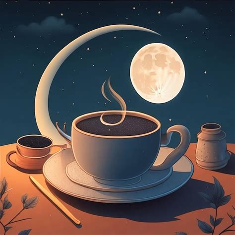 Premium AI Image A Cup Of Coffee And Tea With A Moon In The