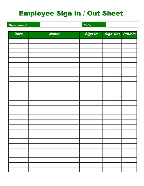 Employee Sign In Out Sheet Printable Form Digital File Instant