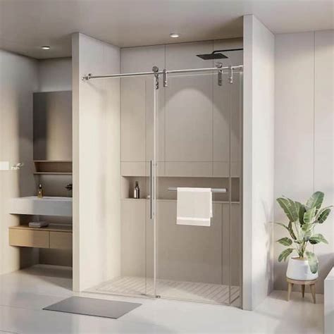 60 In W X 76 In H Sliding Frameless Shower Door In Stainless Steel