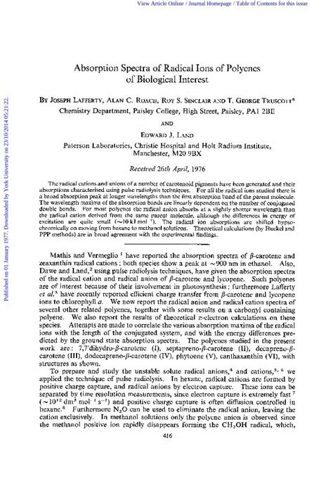 Pdf Absorption Spectra Of Radical Ions Of Polyenes Of Biological