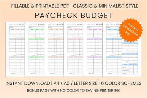 Paycheck Budget Template Paycheck Budget Printable Pdf Budget Binder