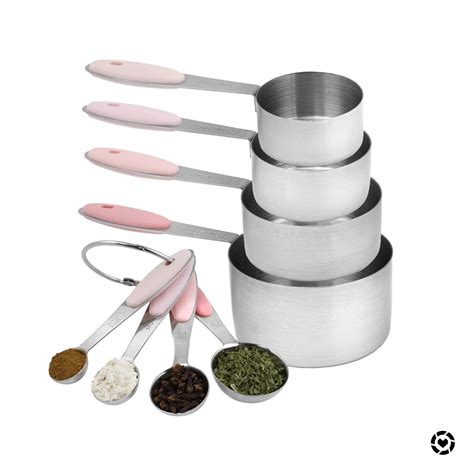 Cook with Color 8 Piece Measuring Cups and Measuring Spoon Set, Stainless Steel Measuring Cups ...