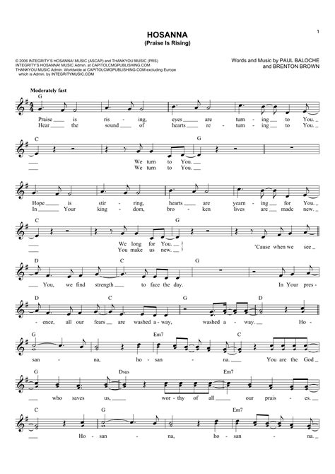 Paul Baloche Hosanna Praise Is Rising Sheet Music