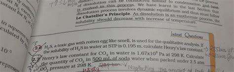 The Solubility Of H2 S In Water At Stp Is 0 195 M Caiculate Henrys Law