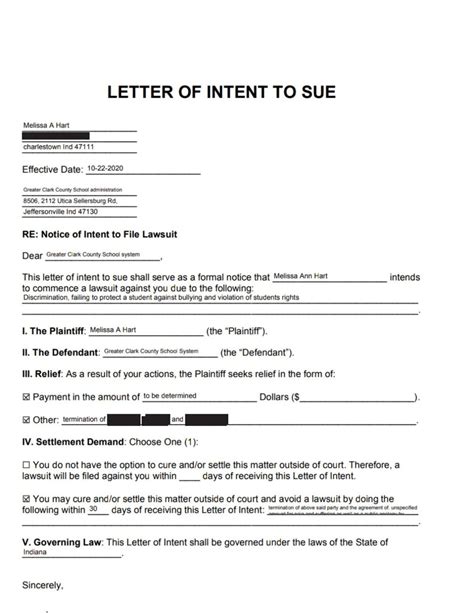 Intent To Sue Letter Template