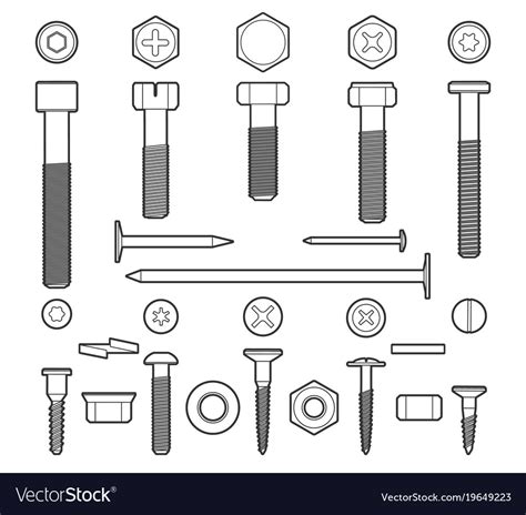 Metal Fasteners Line Icons Set Royalty Free Vector Image