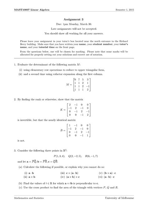 Lin Alg Assign S Linear Algebra Semester Assignment