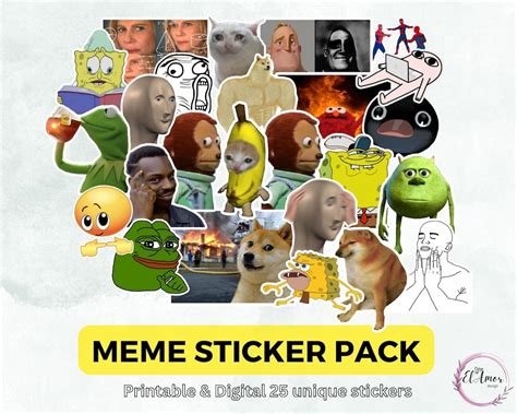 Printable Meme Sticker Pack Digital Sticker PDF, PNG Funny Mood Meme Stickers Laptop Sticker Set ...