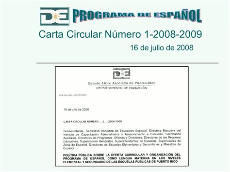 Presentaci N Carta Circular N Mero Programa De Espa Ol Ppt