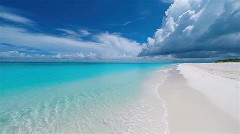 Premium AI Image | A beach with a blue ocean and white sand