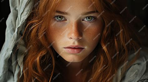 Premium Photo Portrait Of A Beautiful Red Haired Girl With Freckles