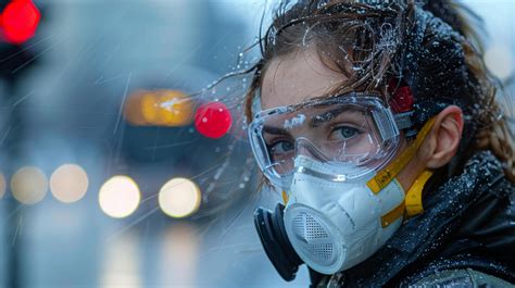 Man Wearing Yellow Jacket And Gas Mask Stock Photo At Vecteezy