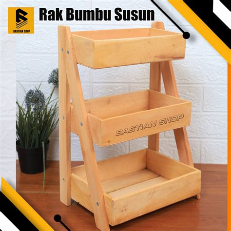 Jual Rak Bawang Susun I Rak Bumbu Dapur Kayu Susun Estetik I Rak