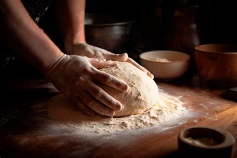 Premium AI Image Hands Kneading Dough On Table