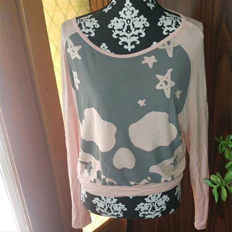 Eunishop Sweaters Girly Pink Hot Topic Dolls Kill Pink Crew Graphic Skull Oversized Slub