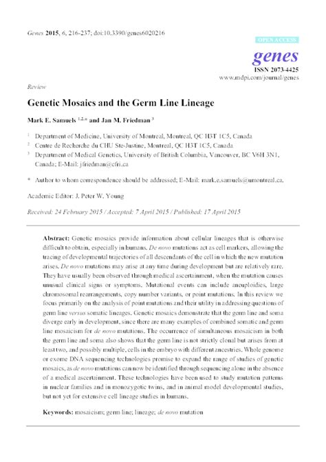 Pdf Genetic Mosaics And The Germ Line Lineage Mark Samuels