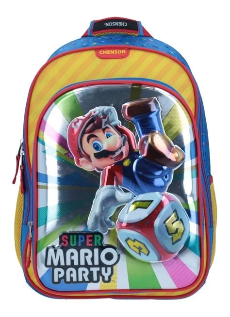 Mochila Escolar Grande Nino Super Mario Bros Chenson Color Azul