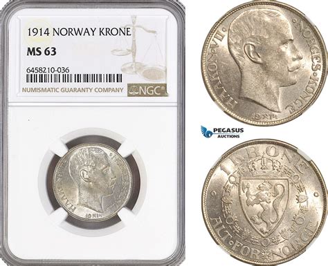 Norway 1 Krone 1914 NGC MS63 MA Shops