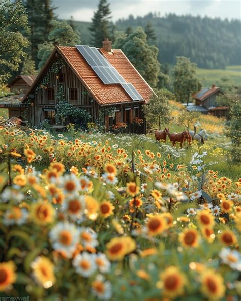 Premium Photo | A Solar Panel Array Powering Farm Background