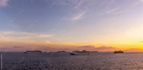 Photo of a fleet of Cruise ships anchored in Manila bay, Philippines on ...