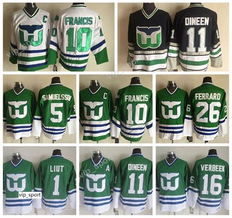 Wholesale Hockey Jerseys At $15.64, Get Hartford Whalers Jersey Men 1 Mike Liut 10 Ron Francis ...