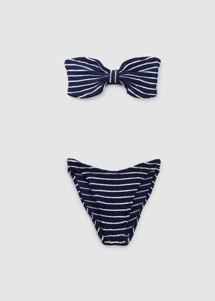 Trouva Womens Jean Bandeau Bikini In Navy White