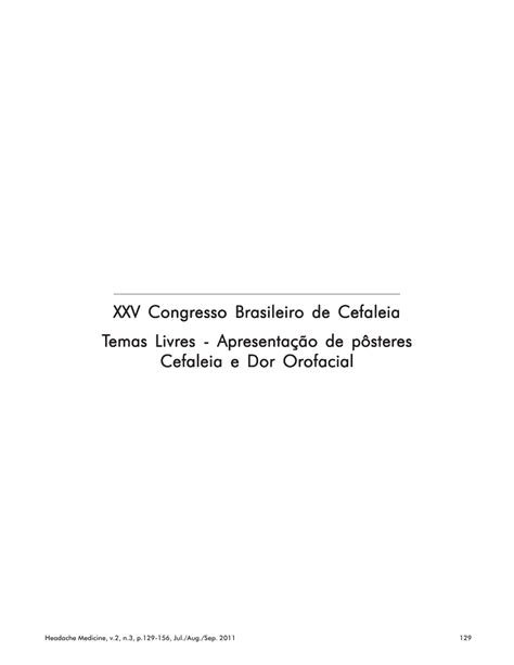 PDF XXV Congresso Brasileiro de Cefaleia Temas Livres Apresentação