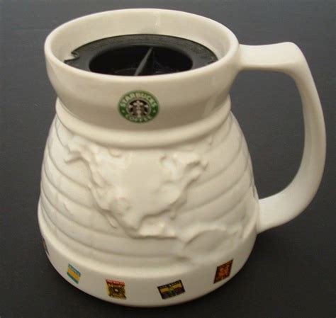 Starbucks Wide Mug World Globe Large White Cup Traveler And Lid 16 Oz