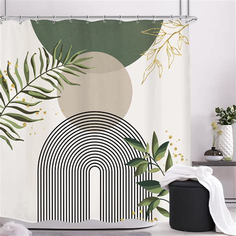 Mitpok Sage Green Boho Mid Century Shower Curtain 72wx72h