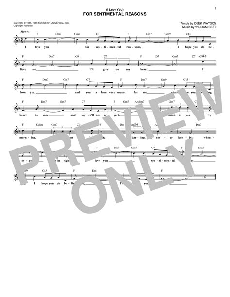 I Love You For Sentimental Reasons By King Cole Trio Sheet Music For