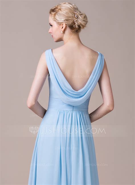 A Line Princess Cowl Neck Floor Length Chiffon Bridesmaid Dress With