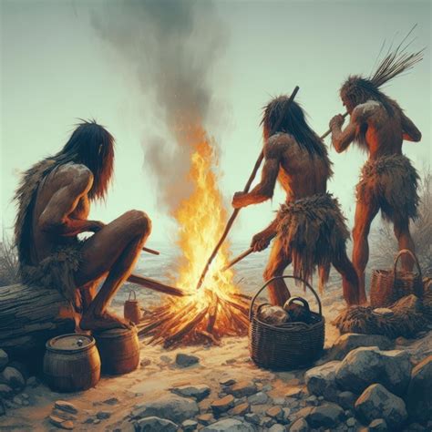 Premium Ai Image Primitive People Lighting A Fire