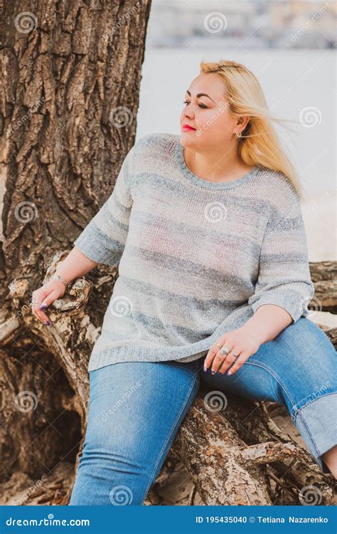 Plus Size Blonde Woman At Beach Lifestyle Stock Photo Image Of