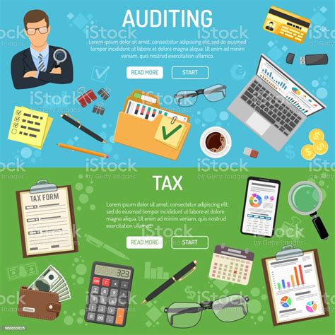 Auditing Tax And Business Accounting Banners Stock Illustration