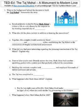 Ted Ed Worksheet The Taj Mahal A Monument To Modern Love By Danis