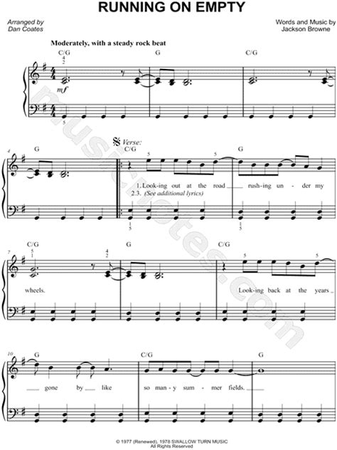 Jackson Browne Running On Empty Sheet Music Easy Piano In G Major