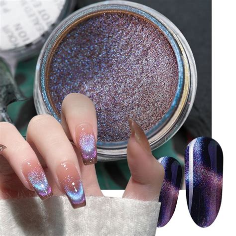 1 Jar Cat Eye Nail Powder Shinning Chameleon Effect Chrome Pigment Cat