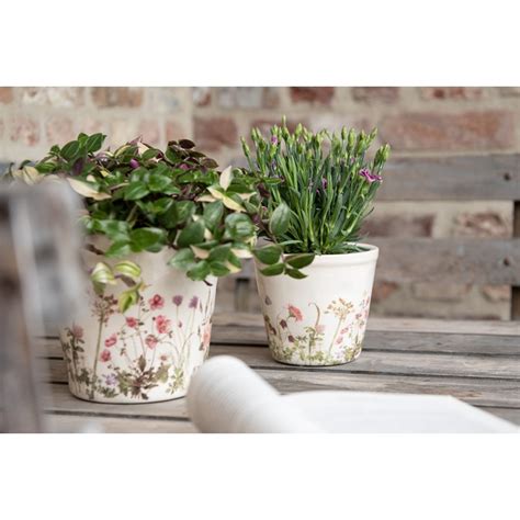 6CE1555M Planter Ø 14x13 cm Pink Beige Ceramic Flowers Indoor Planter