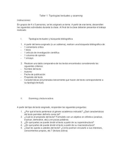 Taller 1 Tipolog Ãas textuales y scanning Instrucciones En grupos