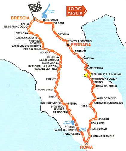 Map for Mille Miglia Route - 1000 Miles Brescia to Rome and Back