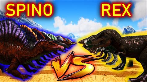 T Rex Vs Spinosaurus 30 Vs 40 Battle Final Showdown Ark Battles Thyrulous Youtube