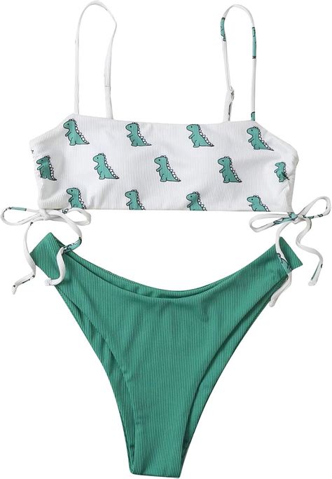 Celucke Women S Dinosaur Print Bikini Set Push Up Two Piece Swimsuit