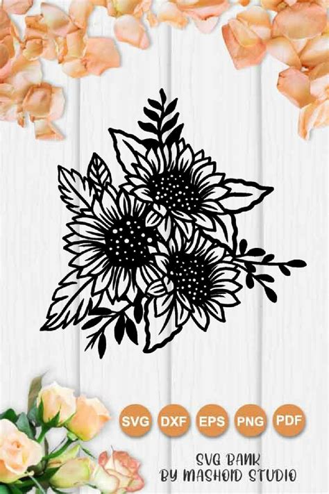 Sunflower Svg Sunflower Arrangement Cut File 1292989