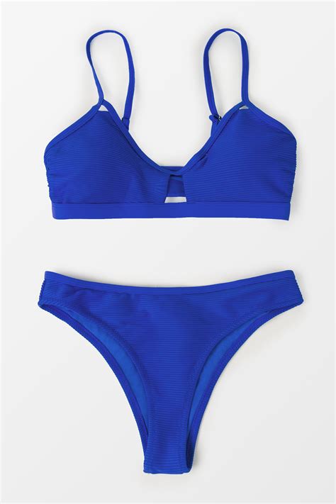 Kathryn Blue Hollow Out Mid Waisted Bikini Set