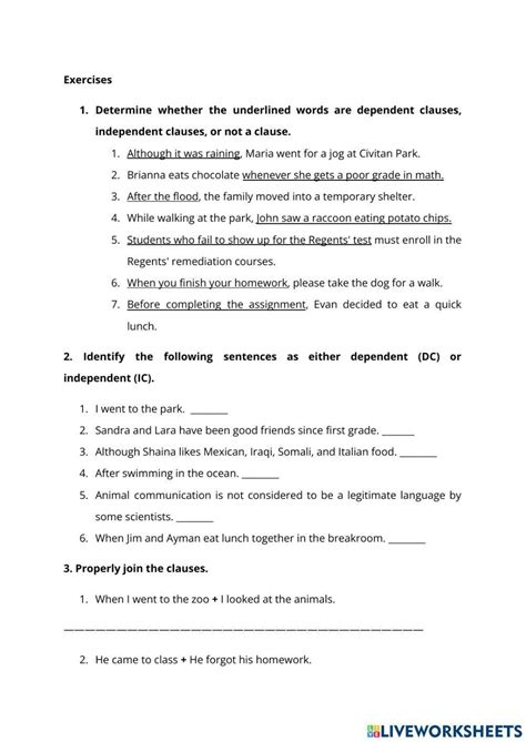 Independent And Dependent Clauses Worksheet Pack Teach Starter Worksheets Library