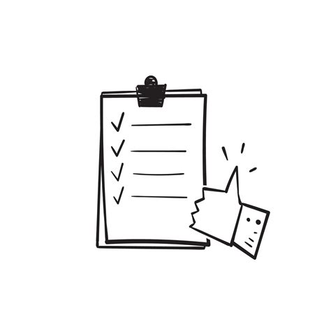 Hand Drawn Doodle Checklist Document And Thumb Up Illustration Icon