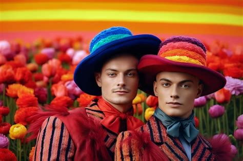 Um Lindo Casal Gay Feliz Cores Do Arco Ris Em Um Campo De Flores Papel De Parede Do M S Do