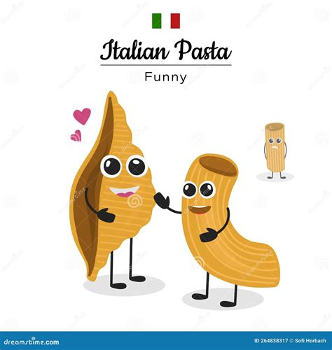 Pasta In The Box. Funny, Cartoon Pasta Characters Smiling And Laughing ...